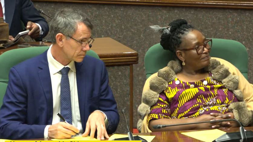 Minister for Finance Neal Rijkenberg and Deputy Prime Minister Thulisile Dladla following the proceedings of the debate. (Pics: Ntombi Mhlongo)